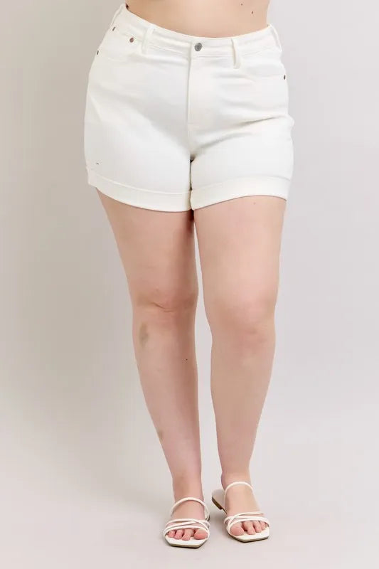 Judy Blue Full Size High Waist Double Roll Cuff Denim Shorts Plus Size