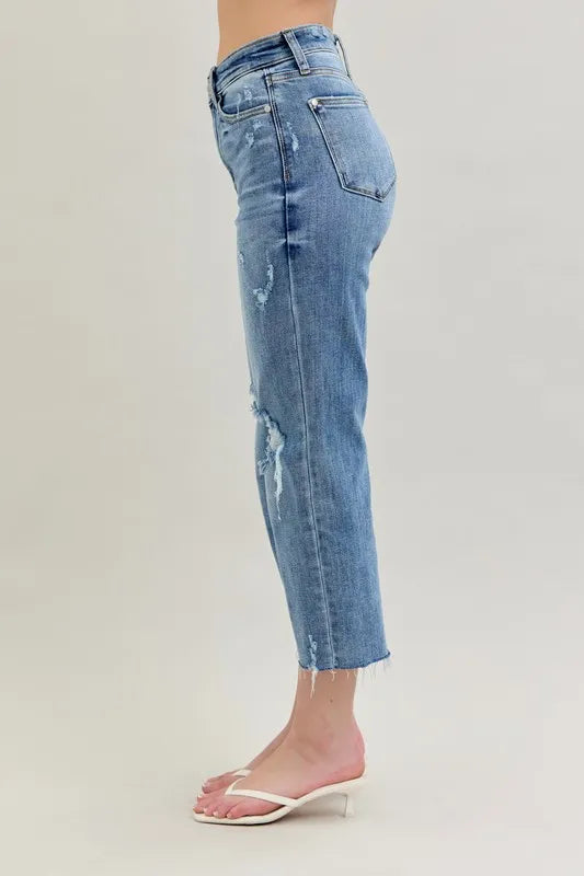 Judy Blue Full Size High Waist Destroy Crop Wide Leg Jeans Plus Size