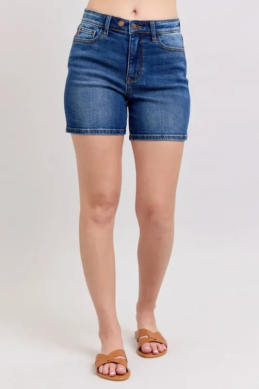 Judy Blue Full Size 2 Button Mid Length Dad Denim Shorts Plus Size