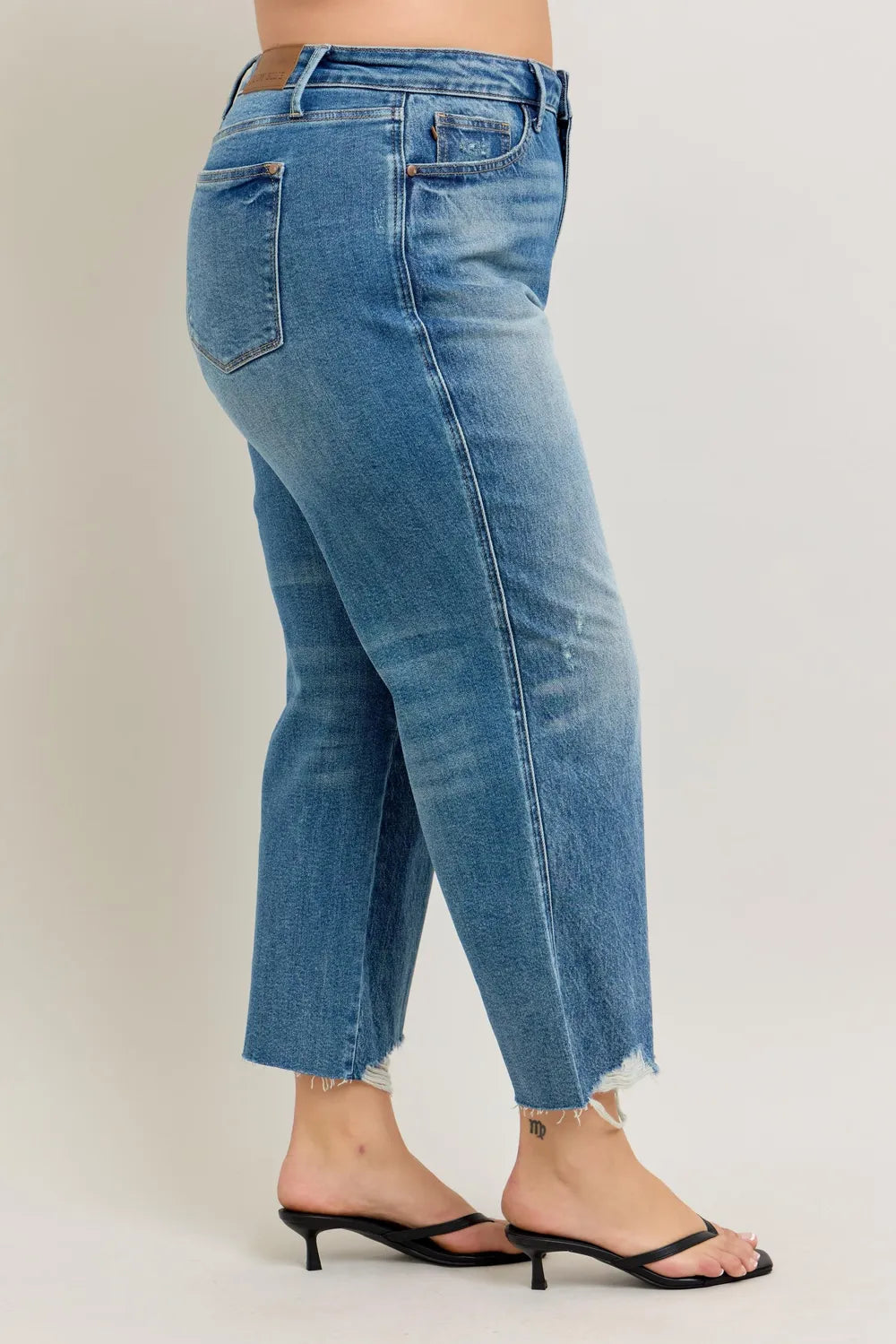 Judy Blue Plus Size High Waist Rigid Magic Destroy Hem Crop Wide