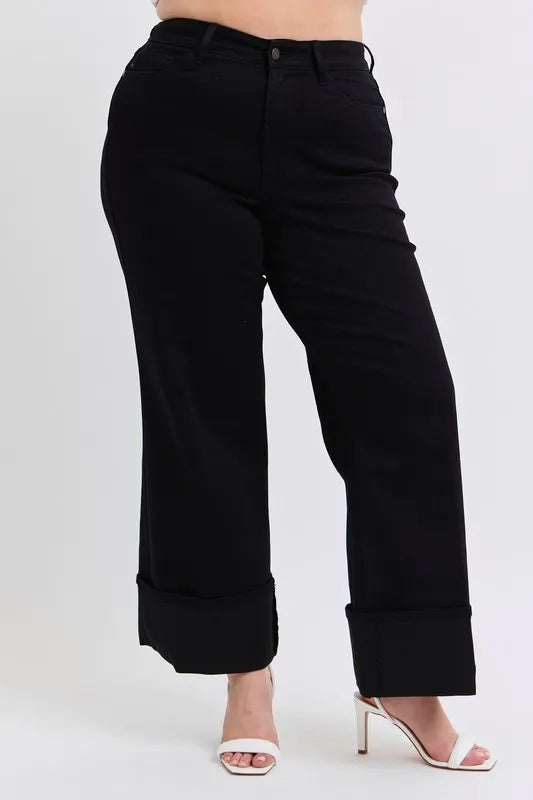 Judy Blue Full Size High Waist Reto Wide Leg W/ Cuff Plus Size