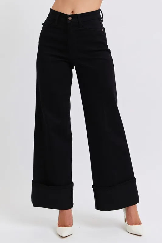 Judy Blue Full Size High Waist Reto Wide Leg W/ Cuff Plus Size