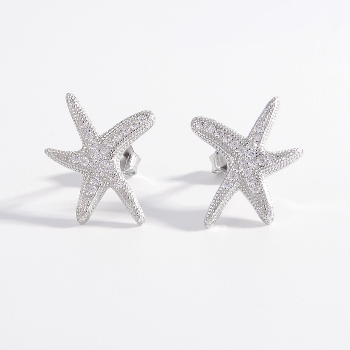 925 Sterling Silver Inlaid Zircon Starfish Earrings