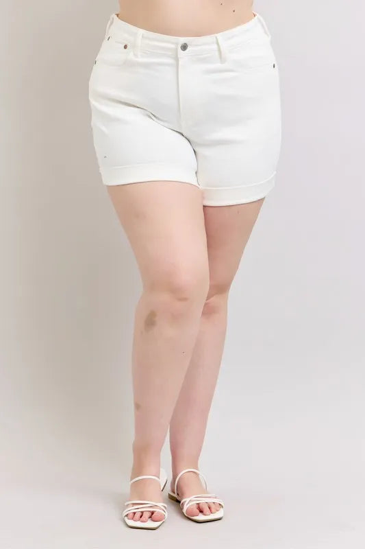 Judy Blue Full Size High Waist Double Roll Cuff Denim Shorts Plus Size