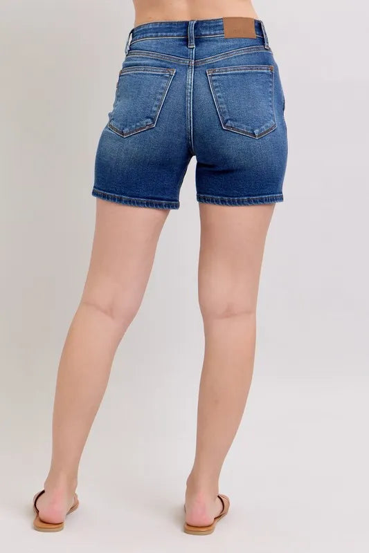 Judy Blue Full Size 2 Button Mid Length Dad Denim Shorts Plus Size