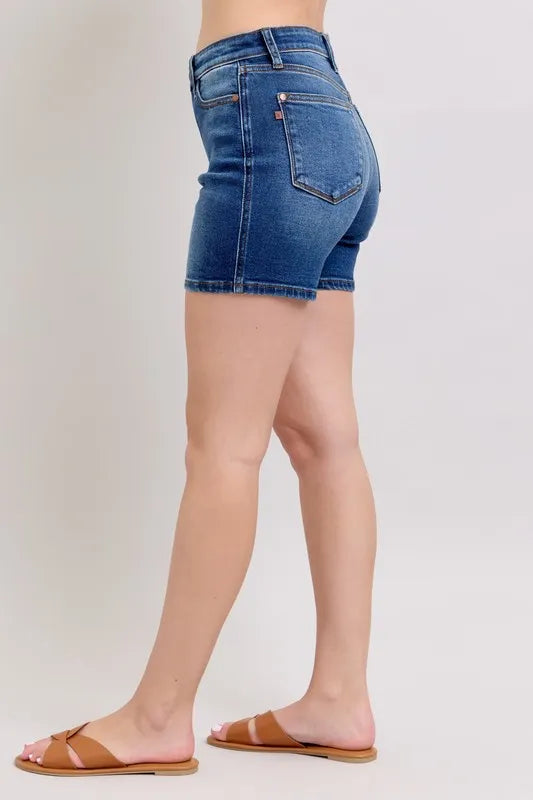 Judy Blue Full Size 2 Button Mid Length Dad Denim Shorts Plus Size