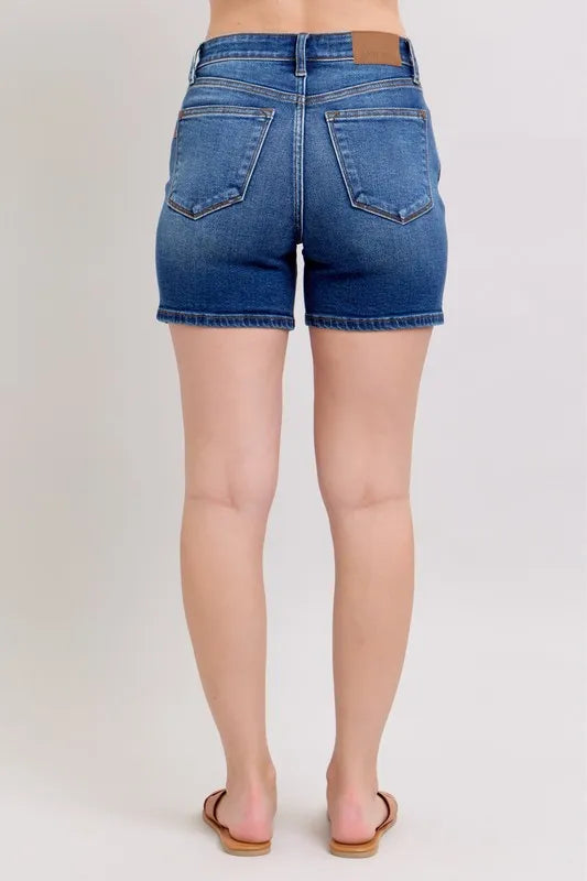 Judy Blue Full Size 2 Button Mid Length Dad Denim Shorts Plus Size
