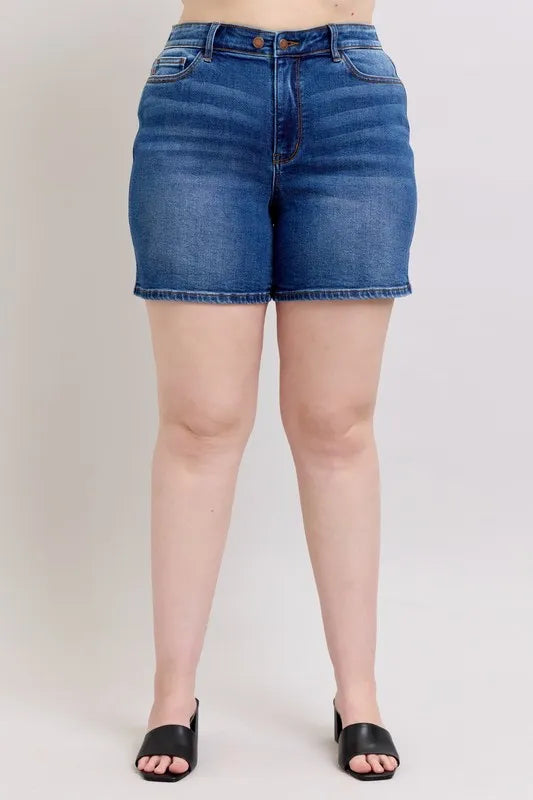 Judy Blue Full Size 2 Button Mid Length Dad Denim Shorts Plus Size