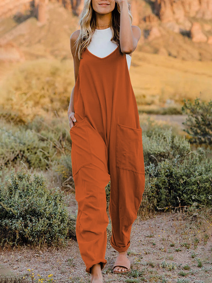 Full Size Sleeveless V-Neck Pocketed Jumpsuit