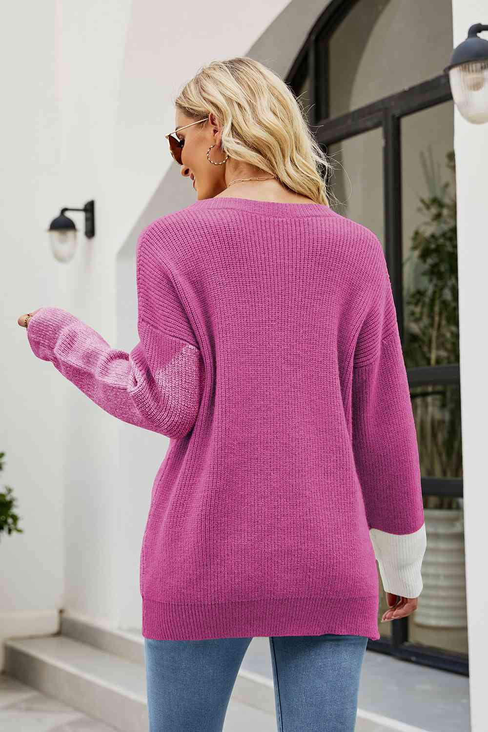 Color Block Round Neck Sweater mulitple colors