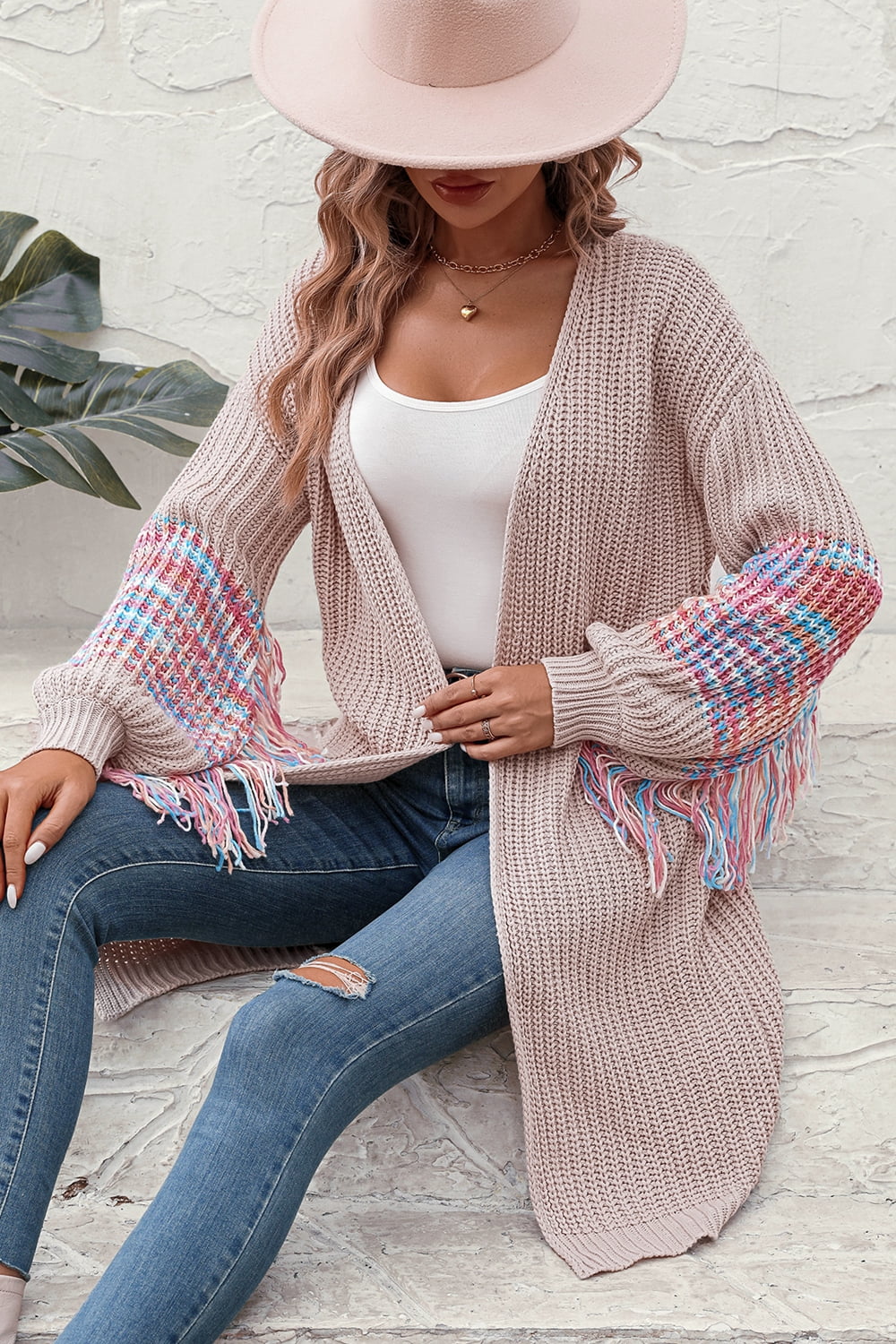 Fringe Sleeve Dropped Sholder Cardigan