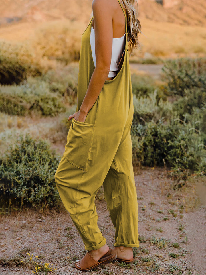 Full Size Sleeveless V-Neck Pocketed Jumpsuit