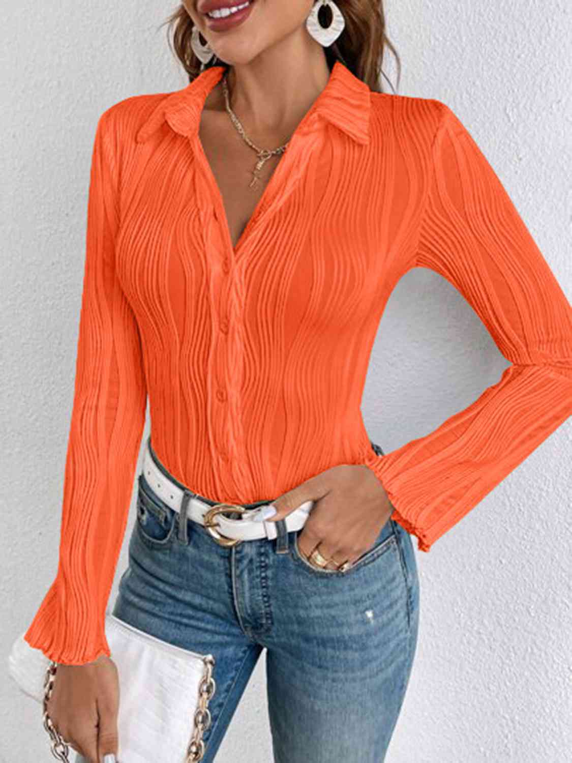 Collared Neck Long Sleeve Shirt(multiple colors)